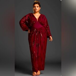Plus-Size Burgundy Sequin Maxi Dress